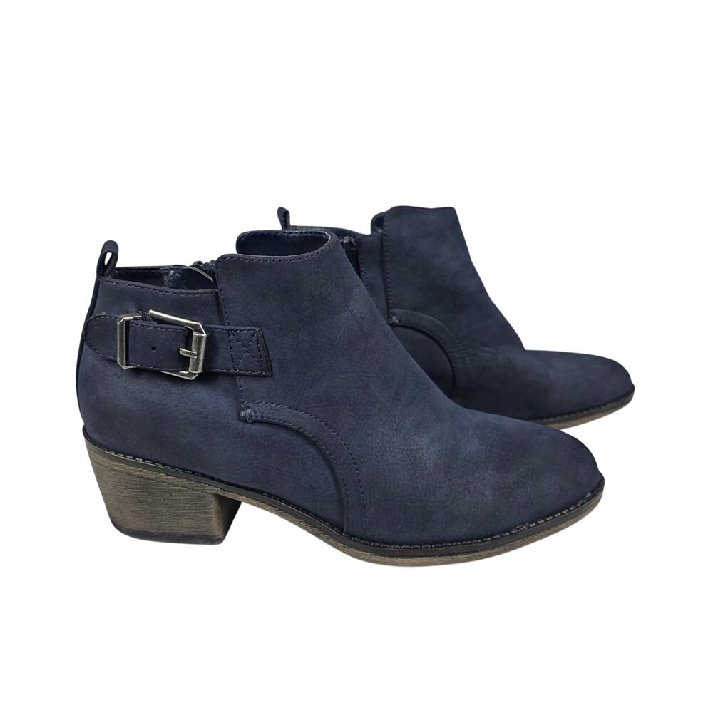 WHITE MOUNTAIN YVETTE BLUE FAUX SUEDE ANKLE BOOTIE – WOMEN'S SIZE 7M – SIDE ZIP